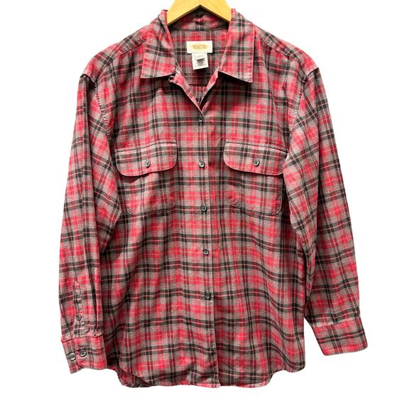 Talbots Tops - Talbots Shirt Womens‎ Medium Red Black Plaid Cotton Button Up Flannel Vintage
